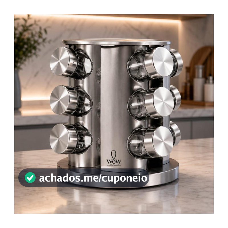 Porta Tempero Inox Giratório Vidro 12 Potes 360
