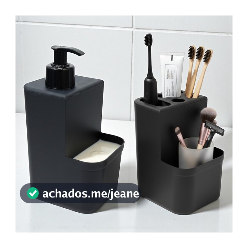 Dispenser de Sabonete Líquido + Porta Escovas de Dentes – Organização e Higiene para Banheiro