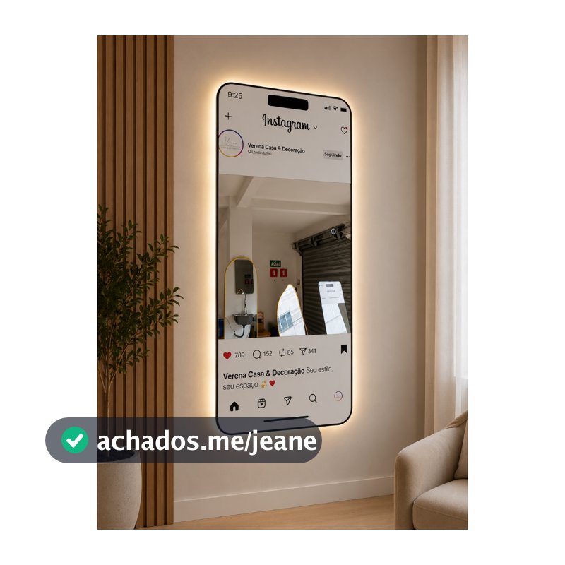 Espelho Personalizado Instagramável com Led 3 cores de Luz e Moldura Preta 110 x 50 cm