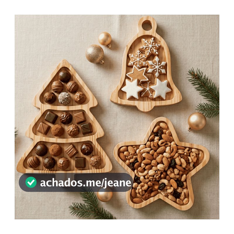 Petisqueira Natal Pinheiro Estrela Sino Papai Noel Decoração Árvore Tábua Mesa Posta Madeira Pinus