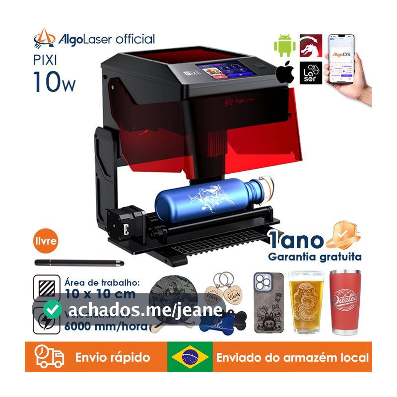 AlgoLaser PIXI 10W Preto Gravadora A Laser Área 10cm10cm  Impressora A Gravador Corte Laser Máquina De Gravação