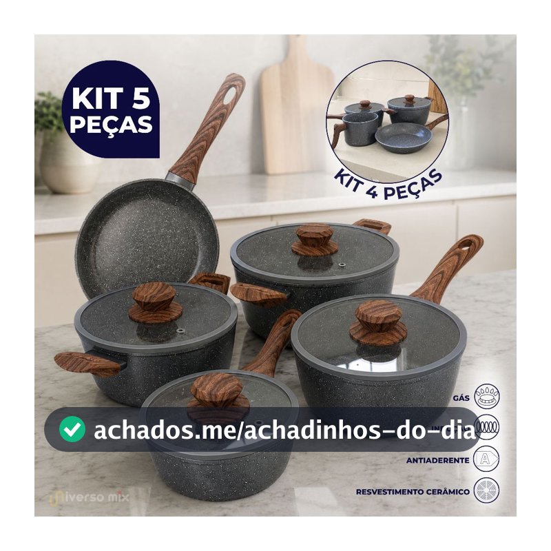 Conjunto 4 ou 5 Panelas Antiaderente Revestimento Cerâmica Fogão Indução e à Gás Grafito