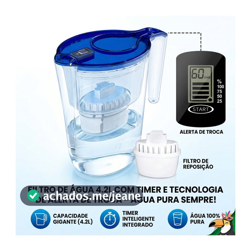 Garrafa de água purificadora doméstica de 4.2L, filtro ABS de qualidade alimentar, elemento de filtro de água da torneir