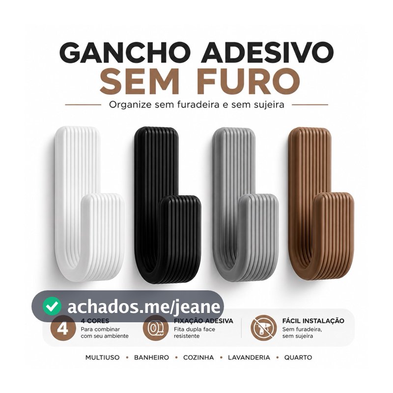 Kit Gancho Adesivo de Parede Sem Furo Porta Toalha Roupas Chaves Suporte Multiuso Banheiro Cozinha Fita Dupla Face