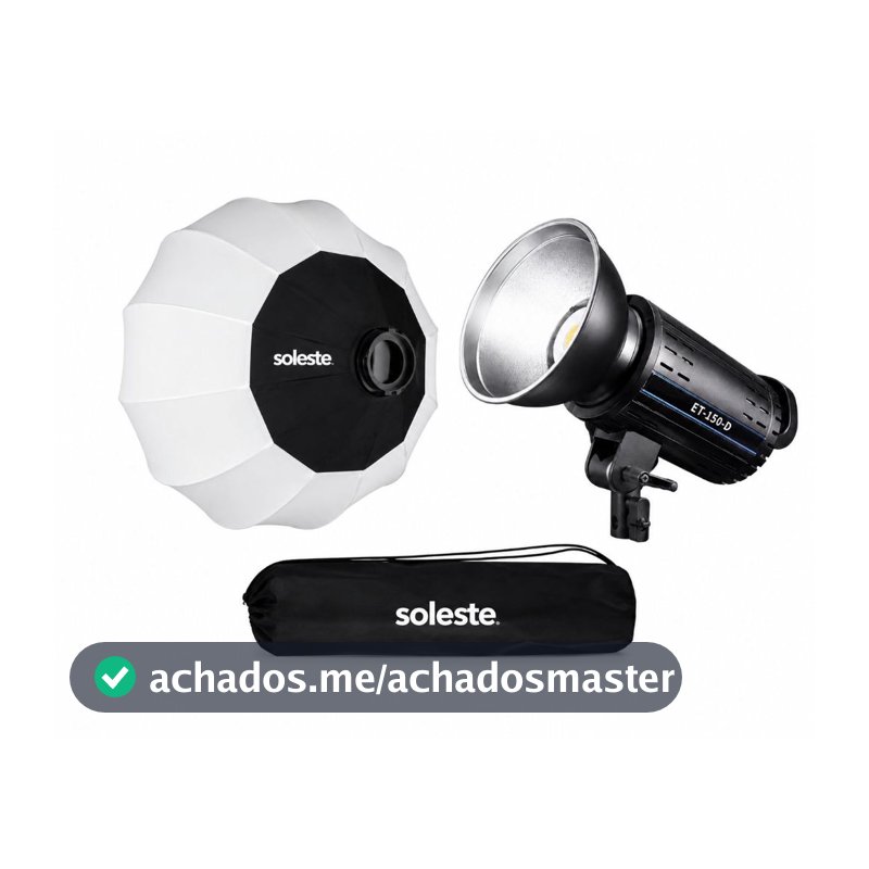 Kit Iluminação Profissional Balão Chinês 65cm + Canhão LED Bowens Soft Box SOLESTE