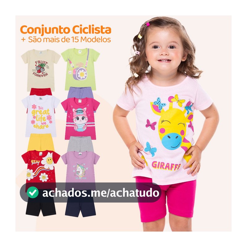 Kit Sortido 4 ou 6 Peças de Roupas Bebê Menina Conjunto Ciclista Roupas Bebê FemininoTamanho 1 ao 10