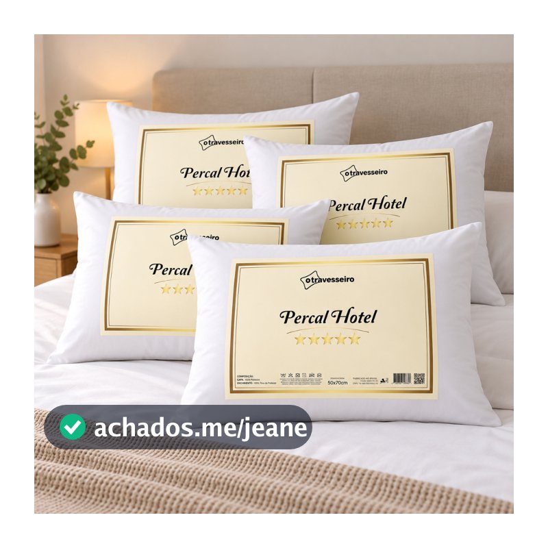 Kit 4 Travesseiro Luxo Percal Hotel 100% Fibra Siliconada Toque macio Lavável