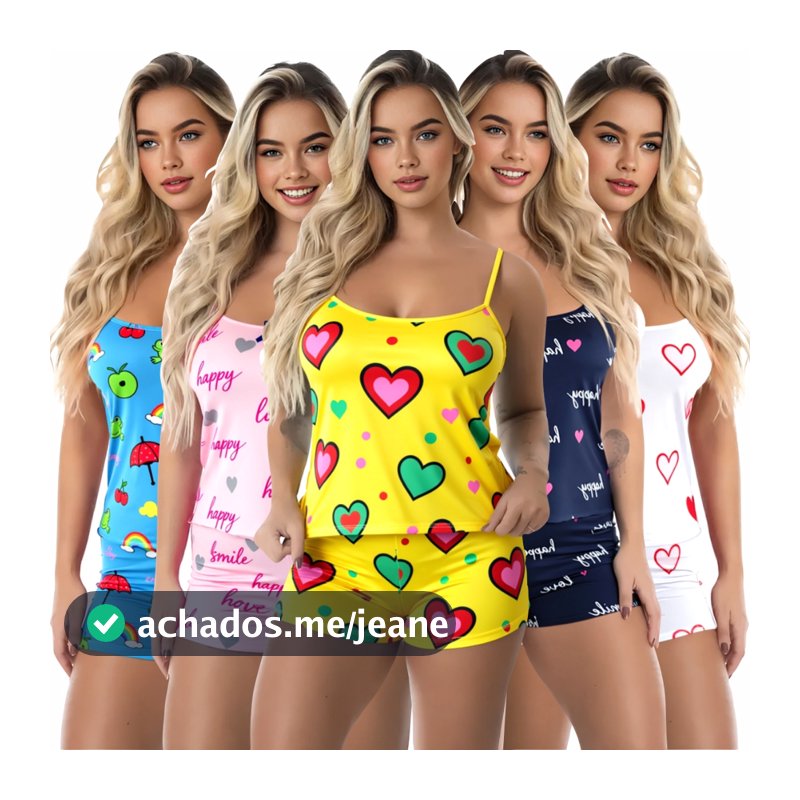 Kit 5 Conjuntos Pijama Baby Doll Short Doll Estampado Sem Bojo Original