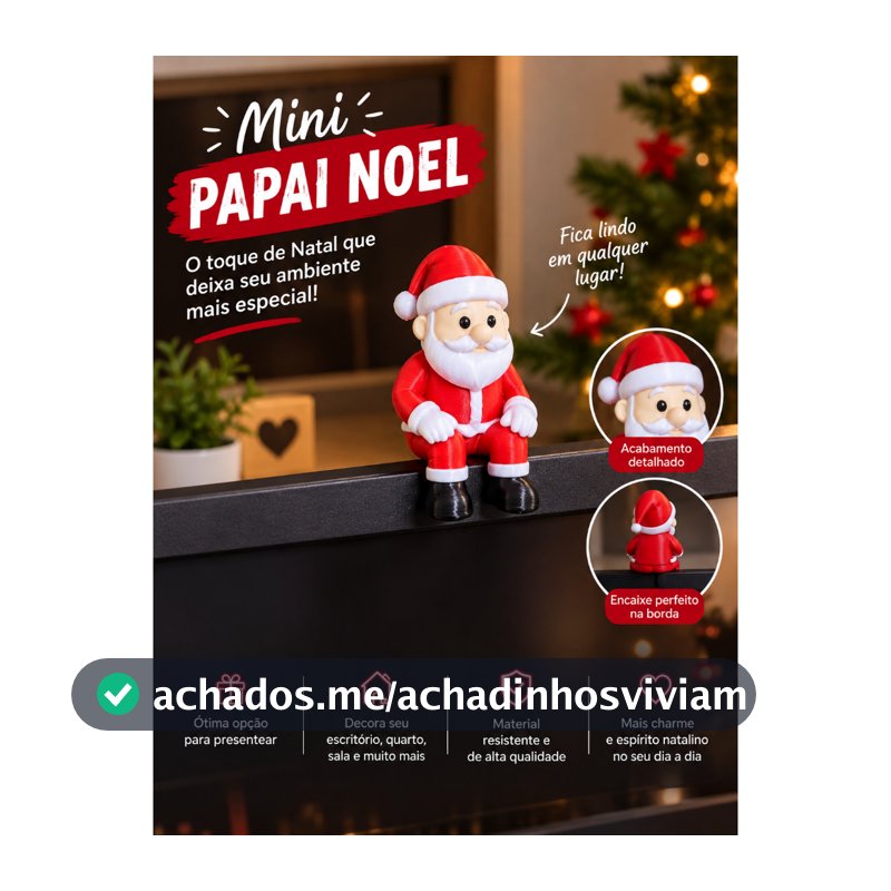Mini Papai Noel Sentado 4cm – Enfeite de Natal para Monitor, Prateleira e Móveis