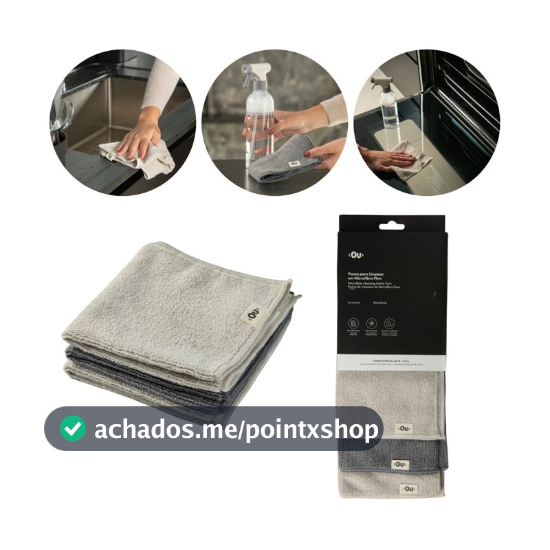 Kit 3 Panos Flanela de Microfibra 30cm Reutilizável Multiuso Para Limpeza Lavanderia Premium Flow OU