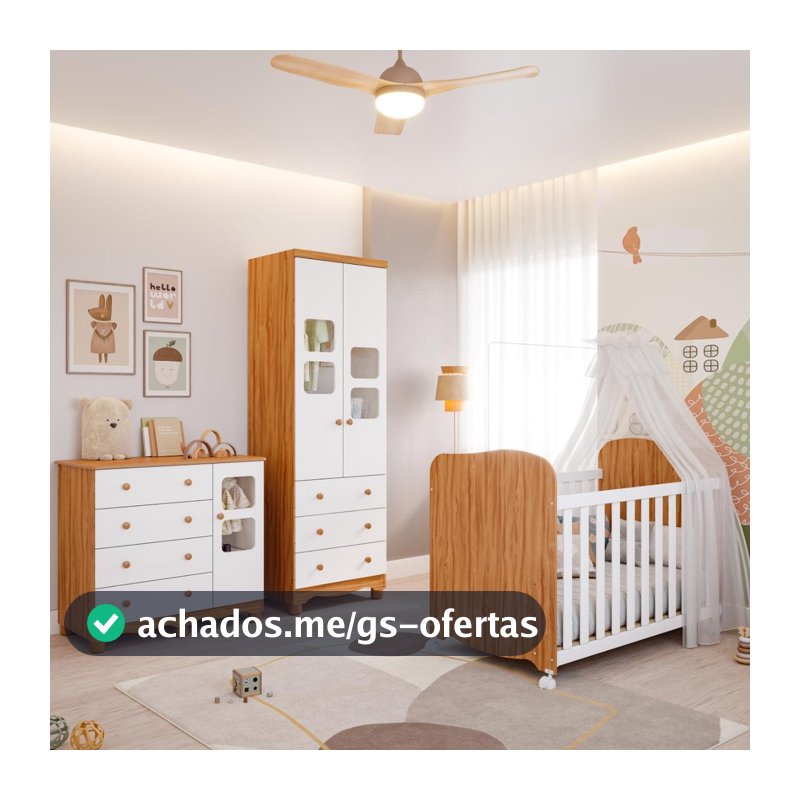 Quarto de Bebê Completo Berço Americano Uli Guarda Roupa Uli 2 Portas Cômoda Uli 100%MDF