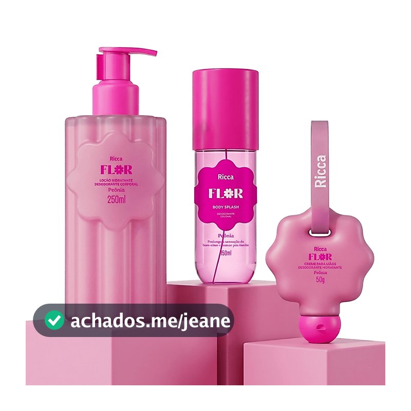 Kit Ricca Flor de Peônia 3 Itens – Body Splash + Loção + Creme para Mãos