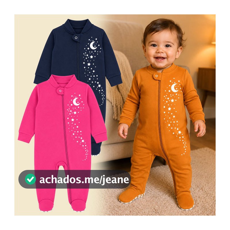 Macacão Térmico Bebê Brilha no Escuro Noite Quentinha 0 a 24 Meses