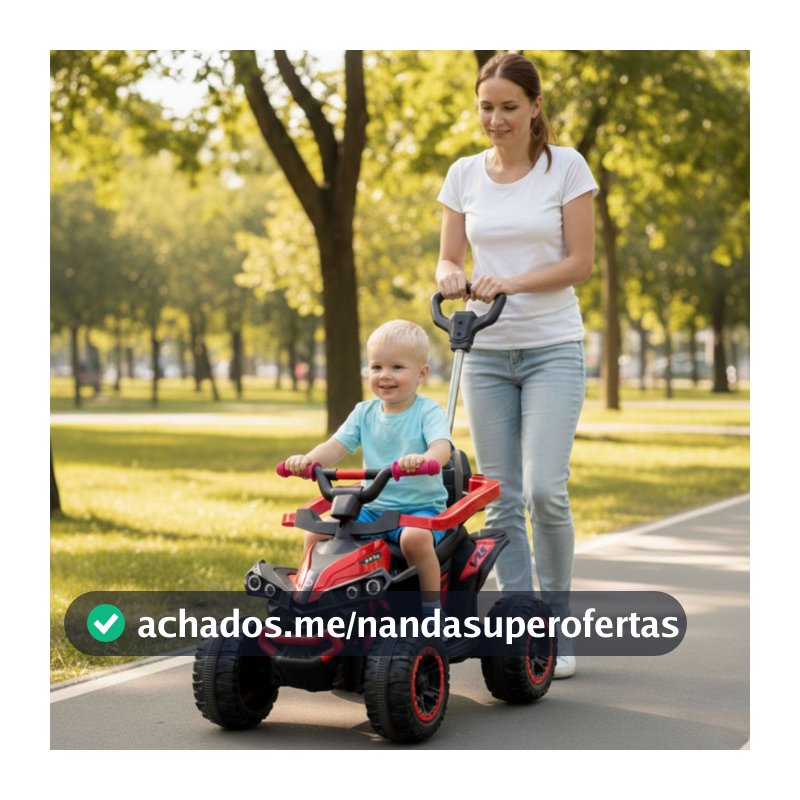 Quadriciclo Infantil Eletrico e Passeio com Aro de Proteção, Haste Direcionavel, Som e Luz Brinq Kids