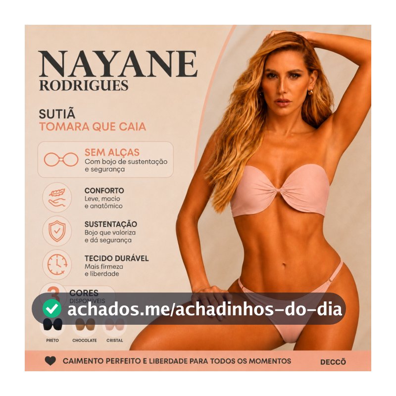 Sutia Nayane Rodrigues Tomara que Caia com Bojo e Aro Liso de Alta Sustentacao Push Up Confortavel