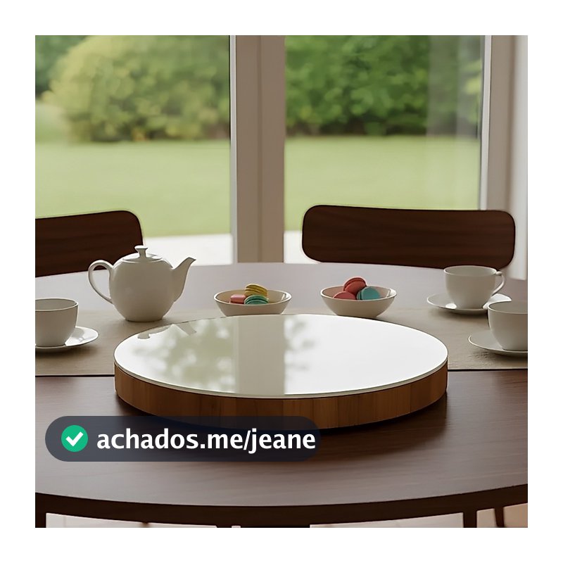 Centro De Mesa Giratório Off White 40cm Com Tampo De Vidro Base Giratória Suave Suporta Até 15kg