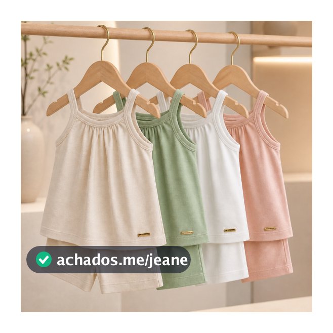 Conjunto Infantil Menina 2 Peças Blusa Batinha e Short Cotton Toque Macio Rosé Verde Off Bege  1 2 4 6