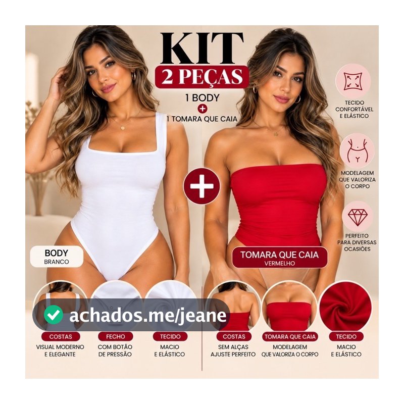 Kit 2 Peças Body e Tomara Que Caia Feminina Tecido Macio e Elástico