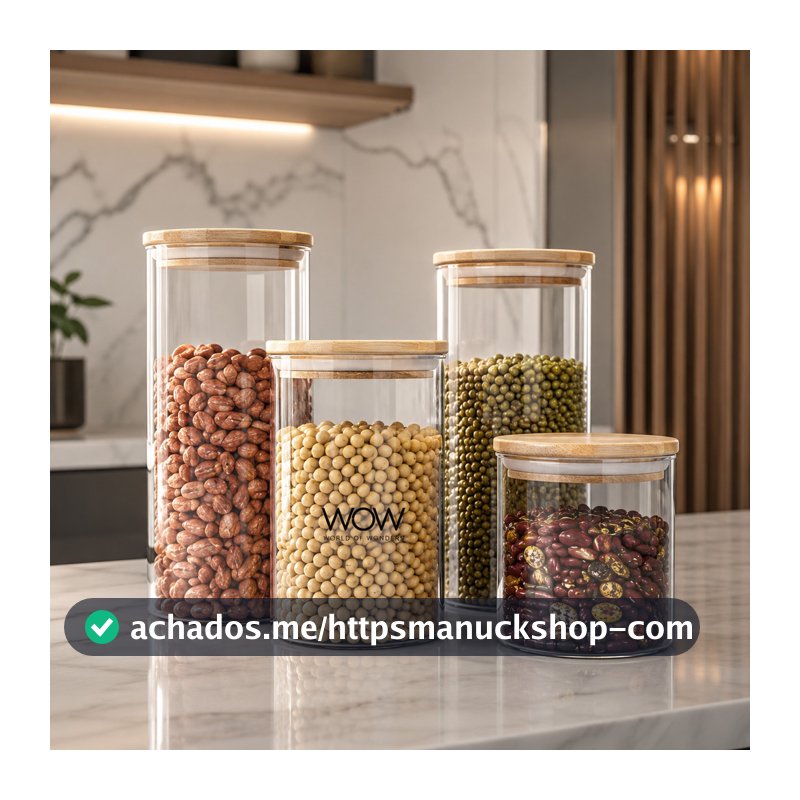 Kit 4 Potes Herméticos Tampa Bambu Organizador Mantimentos Cozinha