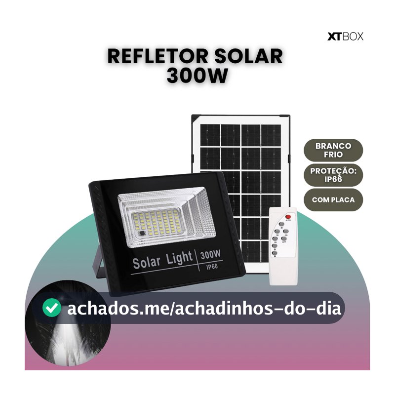 Refletor Solar 300w Led Holofote Placa Bateria Prova Dágua
