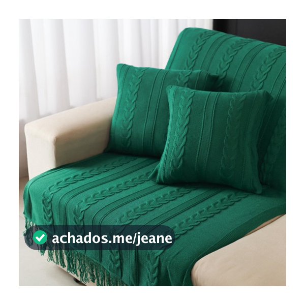 Kit Dubai Manta Com Franja Decorativa Tricot + 2 Capas de Almofada  Para Sofá Cama Sala Tricô