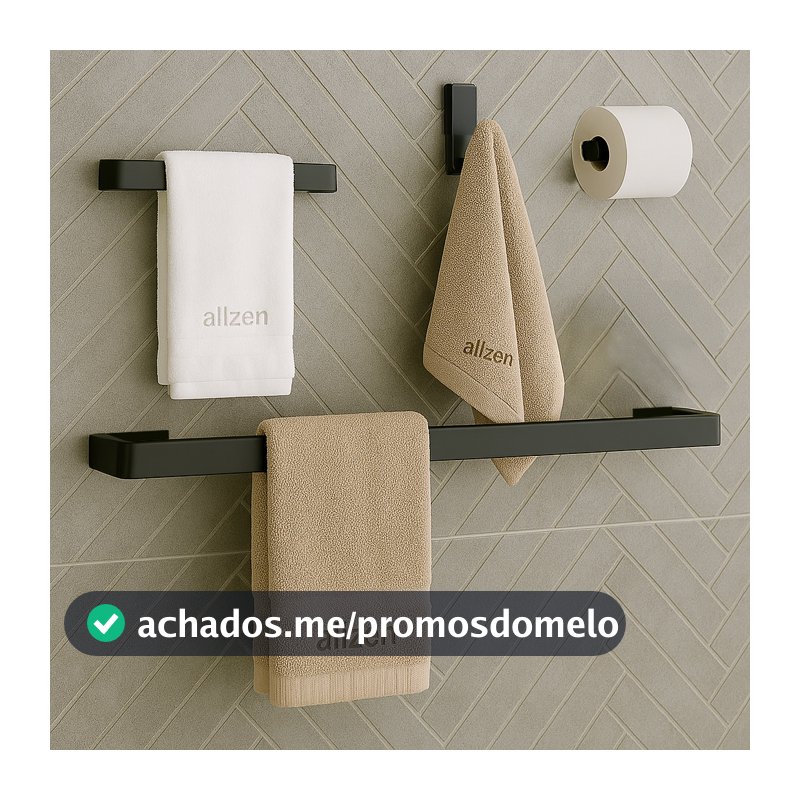 Kit de Acessórios para Banheiro Quadrado Preto Fosco Luxo 4 Peças