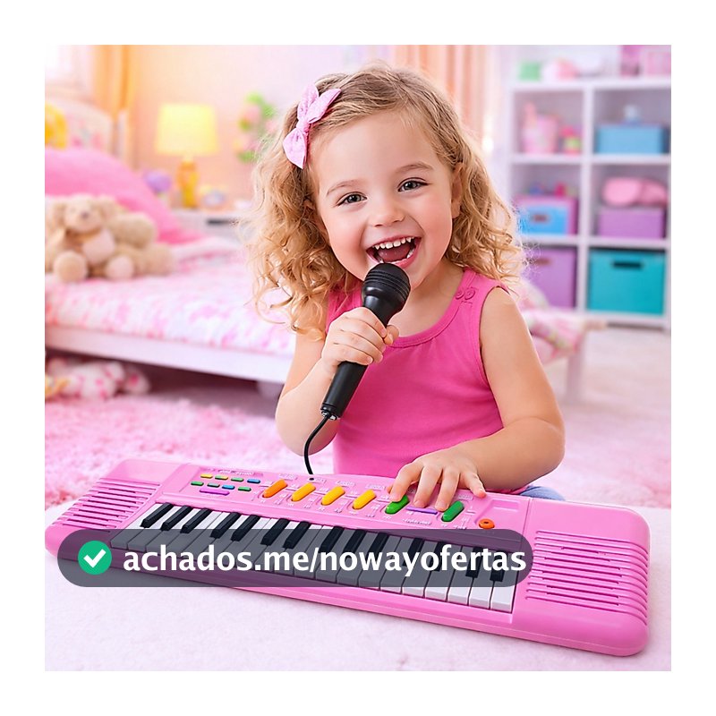 Teclado Piano Com Microfone Infantil ROSA MENINA