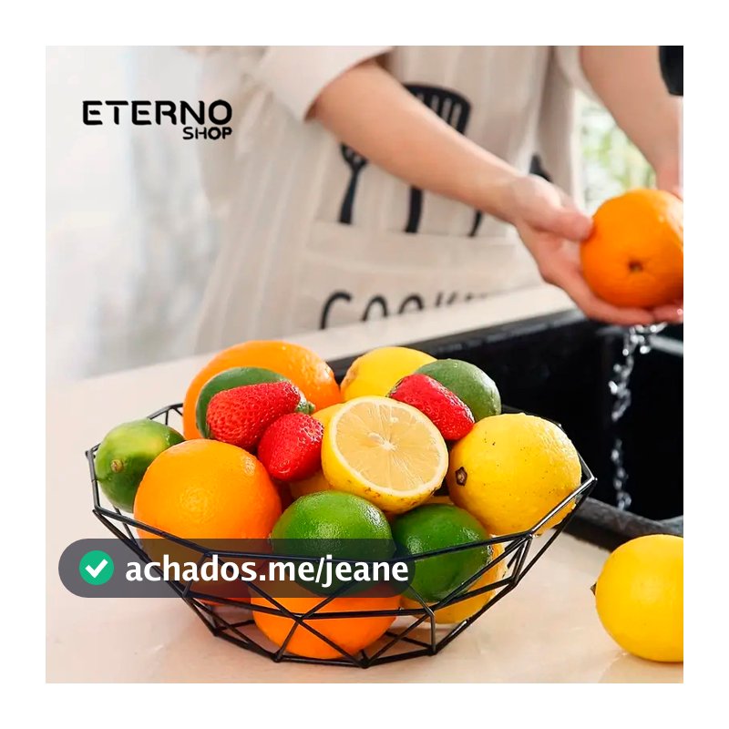 Fruteira de Mesa Aramada em Metal 27cm Cesto Geométrico Estilo Nórdico Preto Fosco 1 2 ou 3 Unidades
