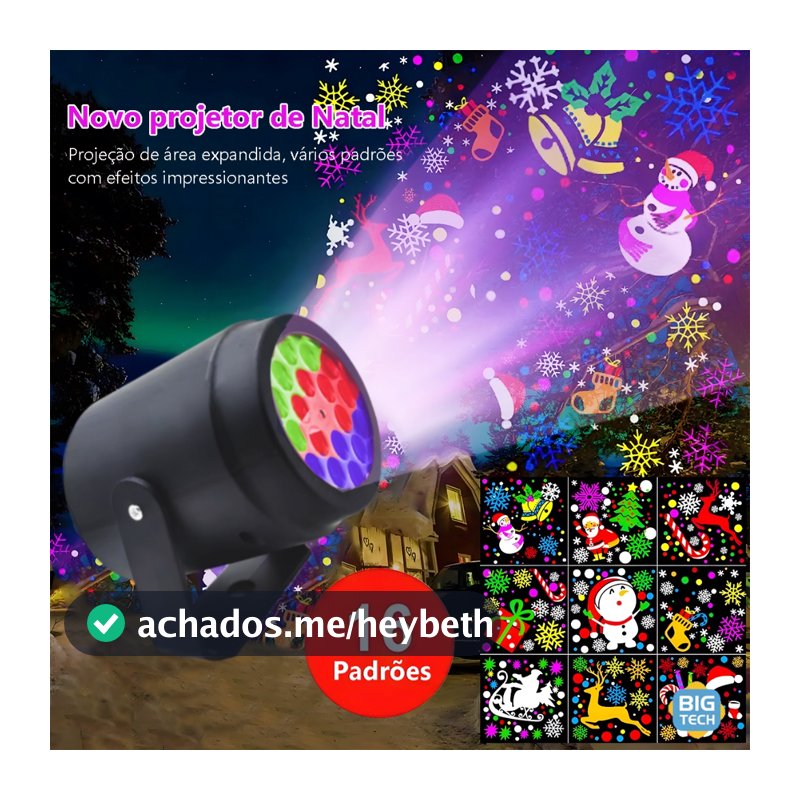 Projetor Luzes Natalino Enfeites Bivolt 16 Padrões Com Tema De Natal Girar Projeção De Fadas Flocos Presente de Natal