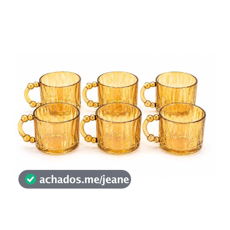 Kit 6 Xícaras de Café e Chá Douradas Coffee Cup 176ml Vidro