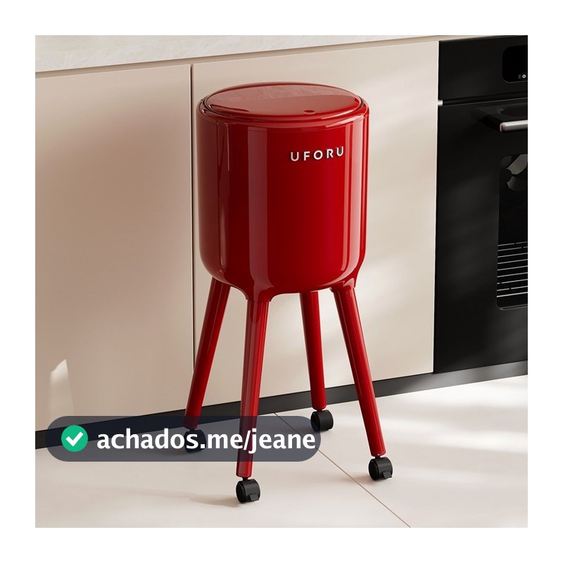 Lixeira De Pernas Altas Com Tampa E Rodas (16L)-Vermelho/Bege/Verde