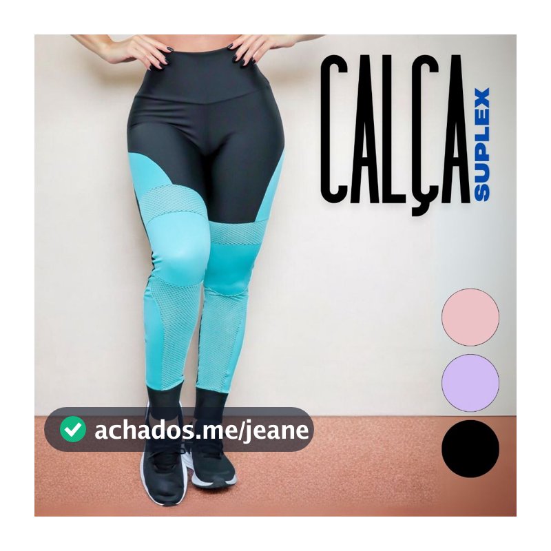 Calça Legging Academia Fitness Punho Recortes em Cirrê e Tela Tecido Grosso Conforto Envio Imediato
