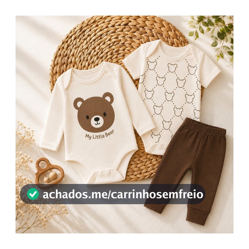 Conjunto Roupa 3 Peças Body Calça Mijao Bebe Menino 100% Algodão Estampas Divertidas