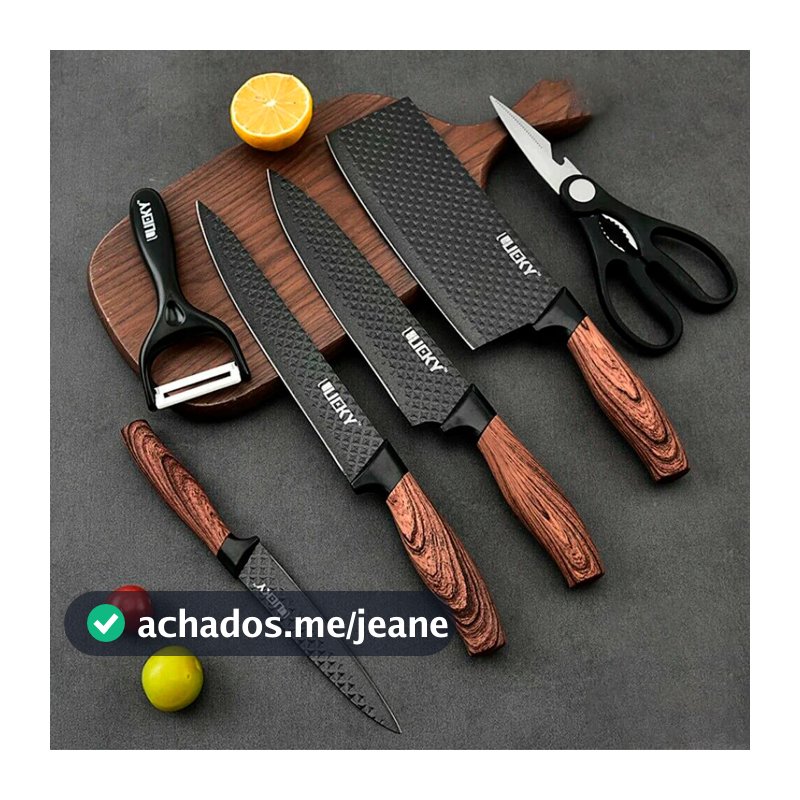 Kit 6 Peças Conjunto de Faca Profissional Carne Cutelo Legumes Aço Carbono Descascador Tesoura