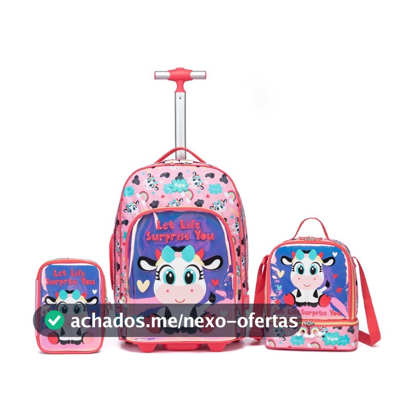 Mochila Infantil Bolsa Rodinhas Estojo Lancheira Termica Vaquinha Yupe