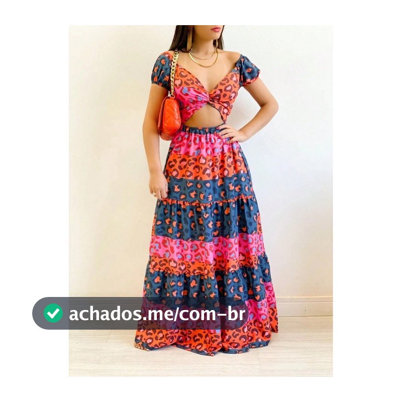 Vestido Longo Com Ombro Caido E Recorte Na Barriga PRIMAVERA/VERÃO