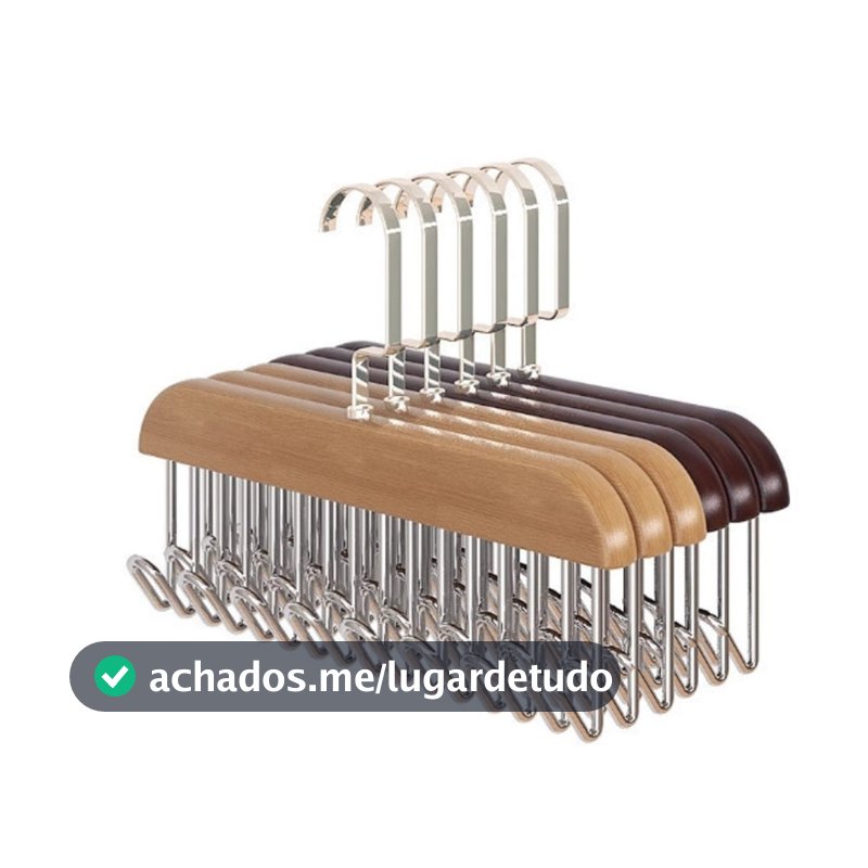 Kit 2 Cabides de Madeira Para Cintos Gravatas Cachecóis Sutiãs Colares Organizador Com 8 Ganchos