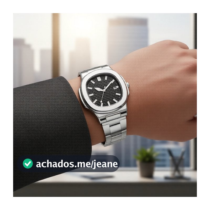 Relógio masculino de quartzo quadrado de aço inoxidável com função de data