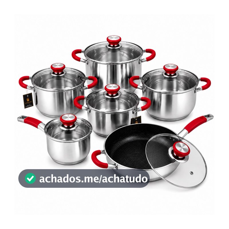 Kit de Panelas Genebra 12 peças Jogo de Panelas em Aço Inoxidável 18/10 uso Profissional