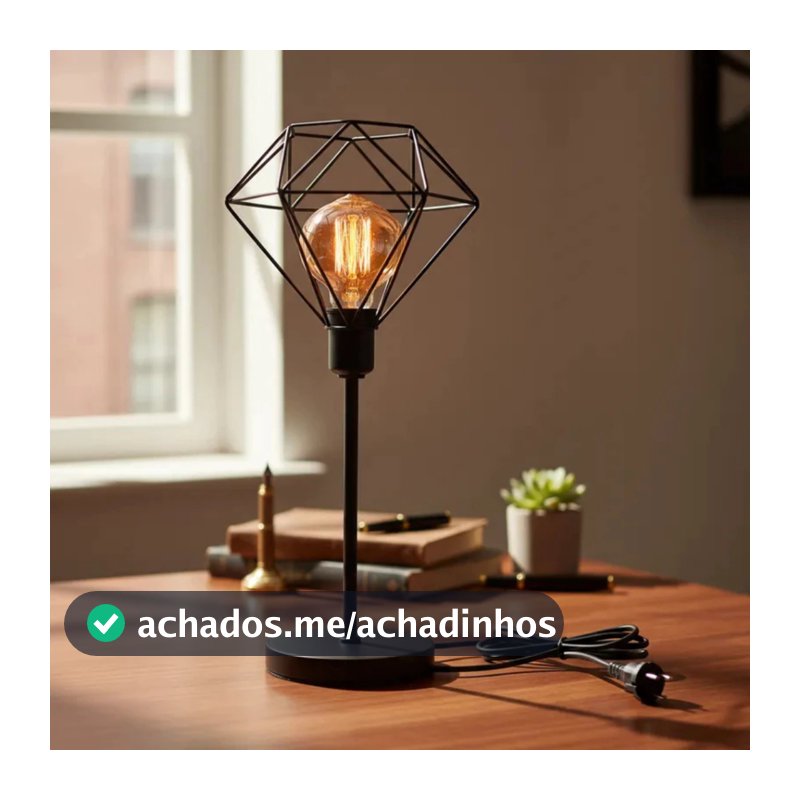 Luminária de Mesa Abajur C/ Cúpula Diamante Aramado P/ Escritório Quarto Sala