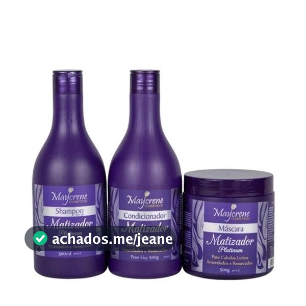 Kit Capilar Matizador Platinum 500ml Maycrene Shampoo + Condicionador + Mascara Capilar