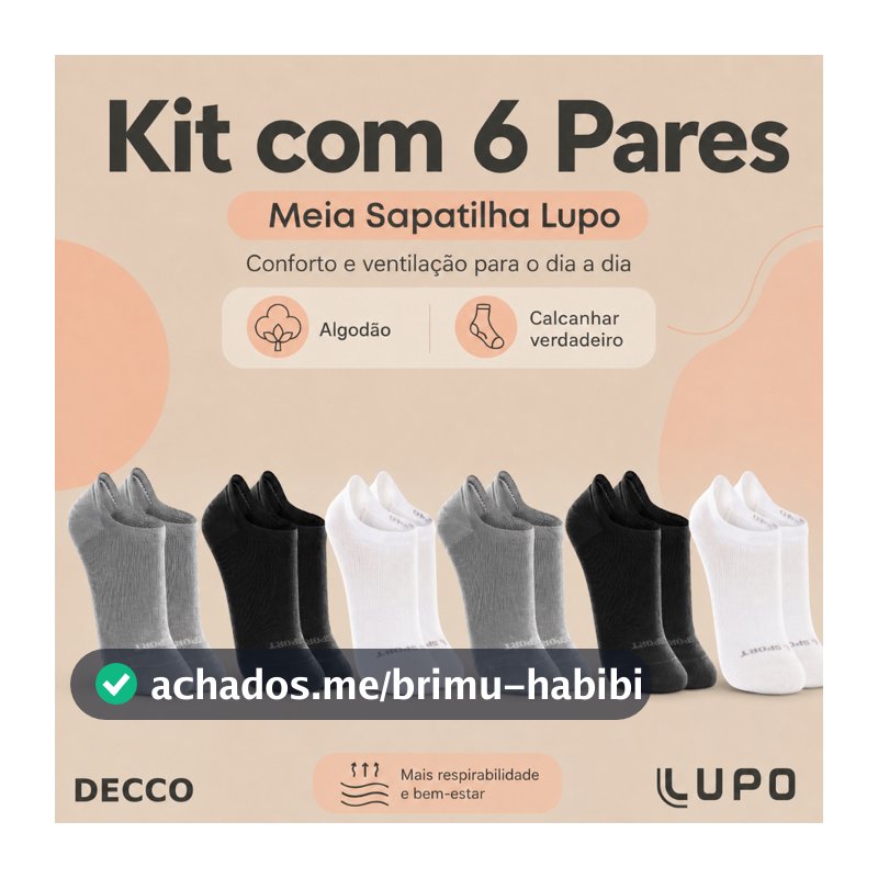 Kit De 6 Pares Meias Cano Invisível Lupo Sport Algodão Soquete Sapatilha Unissex