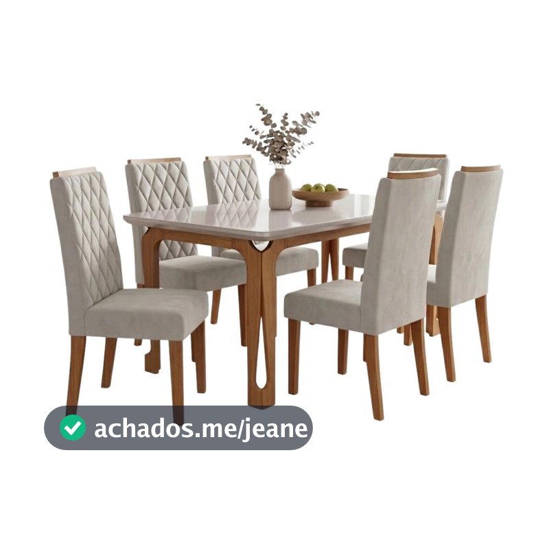 Conjunto Sala de Jantar Mesa 1,60m com Vidro Nadine 6 Cadeiras Bele