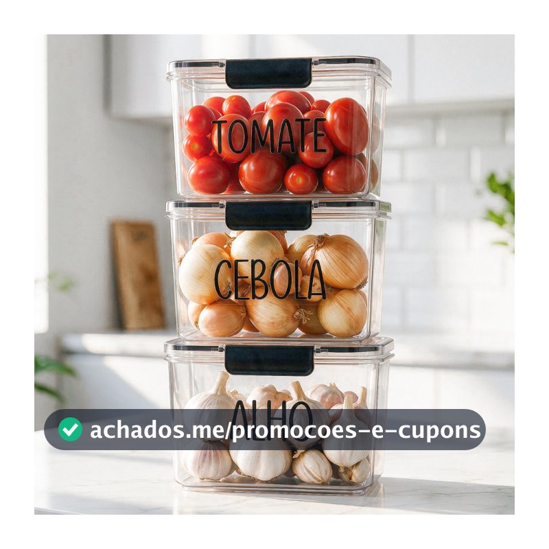 Organizador Multiuso de Geladeira 1,9L - Pote Hermético com Etiqueta, Porta Alho | Avulso ou Kit