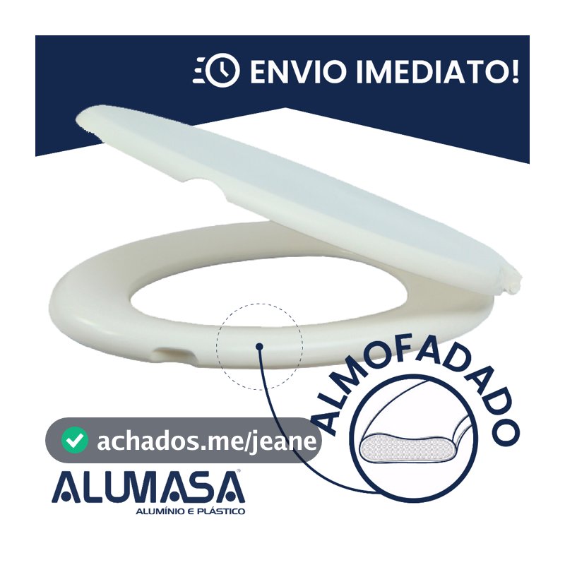 Assento Sanitário Almofadado Tampa de Vaso Universal Oval Resistente (compatível com todas as marcas de vaso) Alumasa Branco