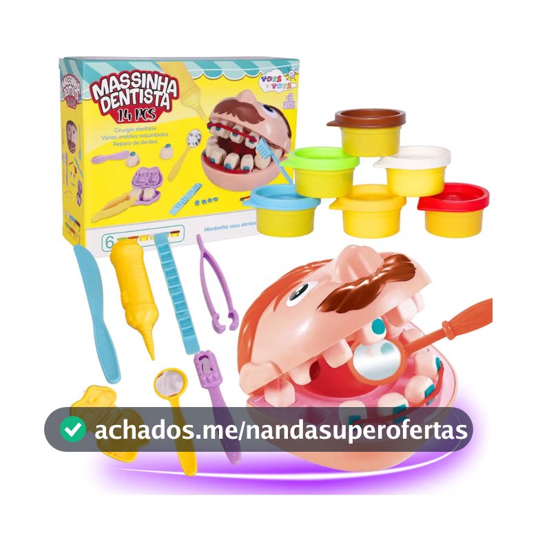 Massinha Dentista Kit 14 Peças Brinquedo Educativo Infantil
