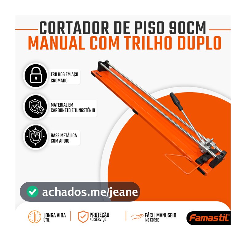 Cortador de Piso Manual Famastil 90cm Pisos Azulejos Profissional Trilho Duplo Base Anticorrosiva