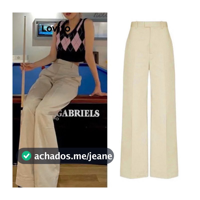 Lovito Elegante Calça Calça Bolso Simples Para Mulheres L67AD135 (Cáqui)