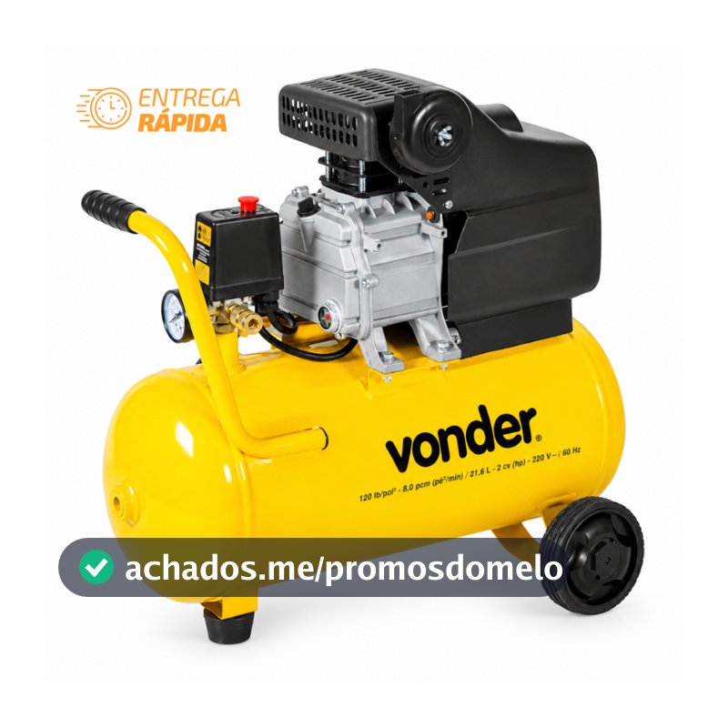 Motocompressor de Ar Compacto e Portátil 8,0 pcm 21,6 litros MCV216 Vonder