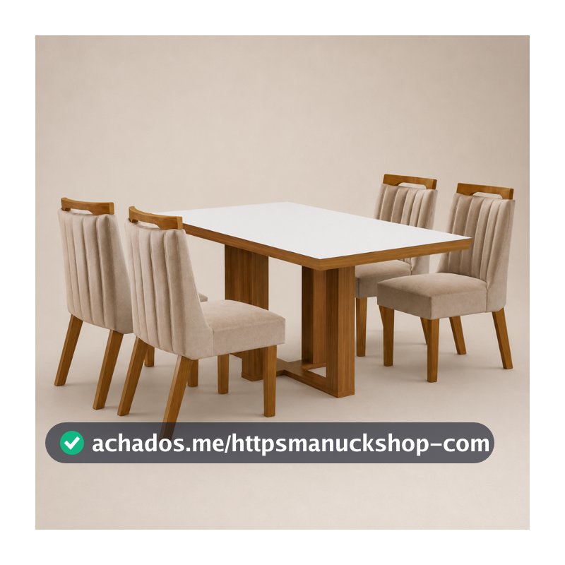 Conjunto Sala de Jantar Lottus Mesa Tampo em MDF e Vidro com 4 Cadeiras ShopKasa